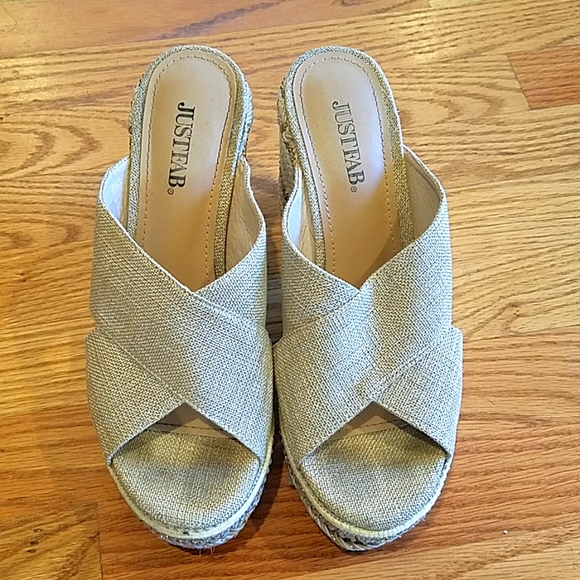 JustFab Platform Block Heel Sequin Beeded Sandals - Picture 2 of 10